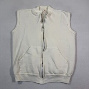 Vintage Sportswear Sleeveless Sweatshirt M‎ White 70S Zip Up Muscle Sweatshirt
